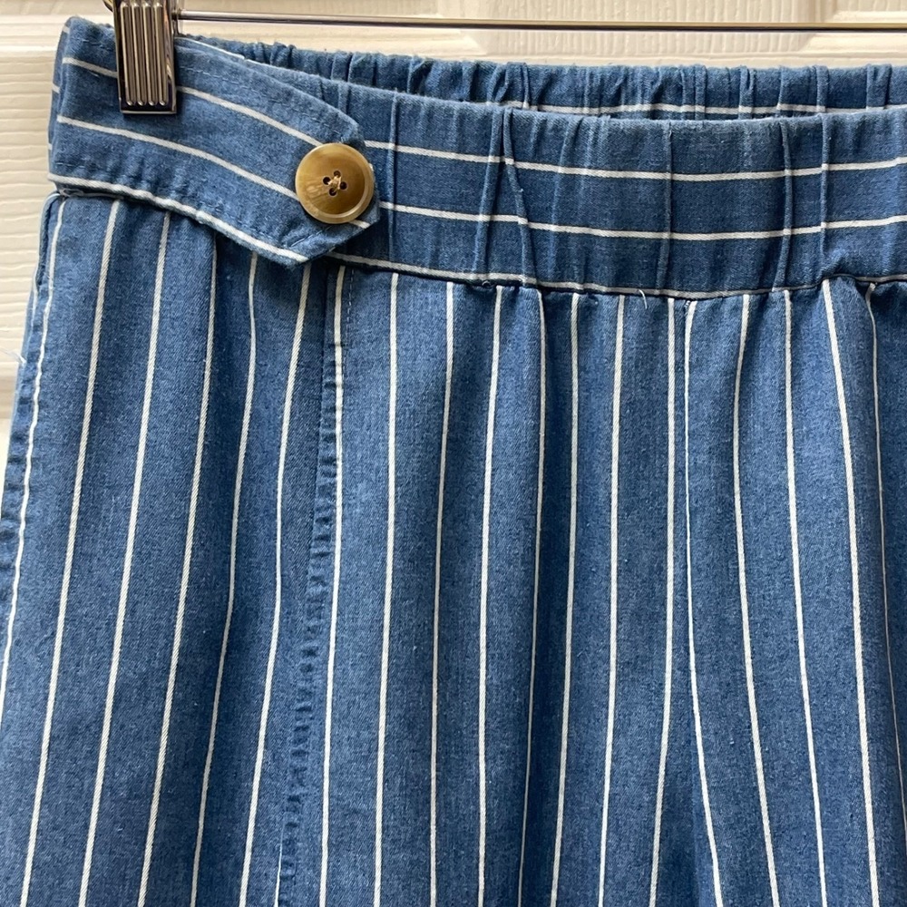 Robert Louis Wide Leg Pull On Ankle Pants Women's Sz Medium Blue Striped Pockets